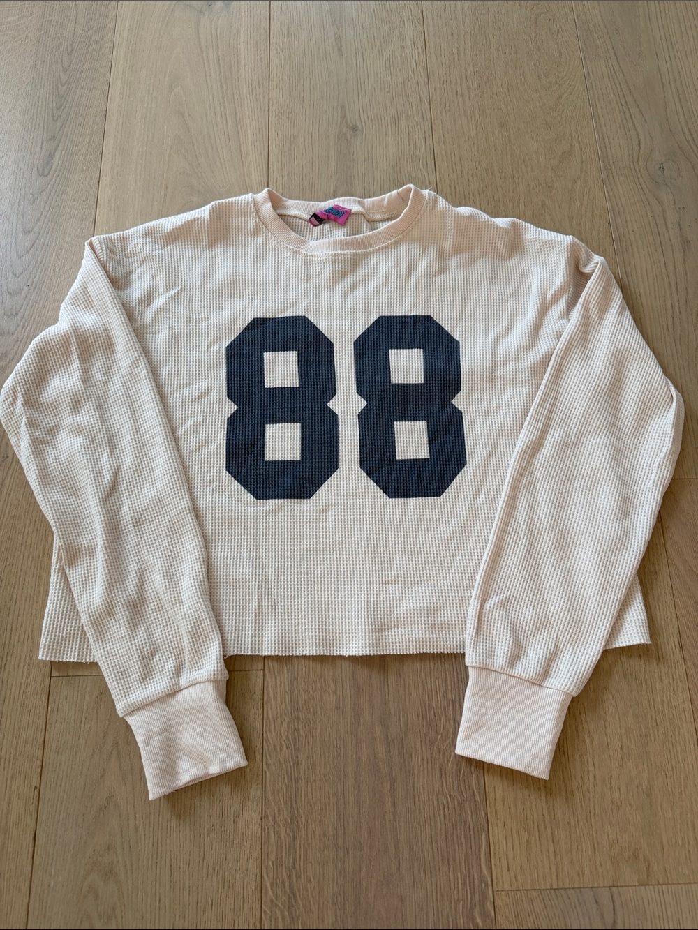 Edikted Cropped Ivory Women's Waffle Knit Long Sleeve Size Small